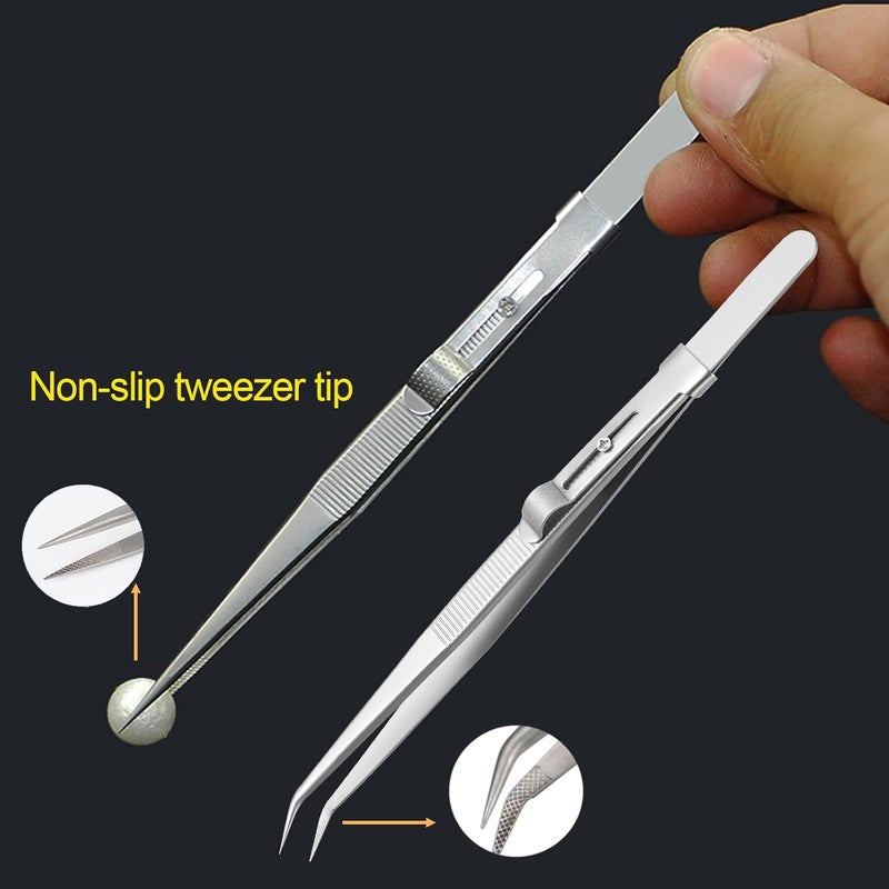CC LOT 4 Pack Diamond Jewelers Tweezers Holder Pick up Tool Claw Gems Tweezer Grabber Jewelry Locking Tweezers with 30X 60X Jewelers Loupe Magnifier - Image 4